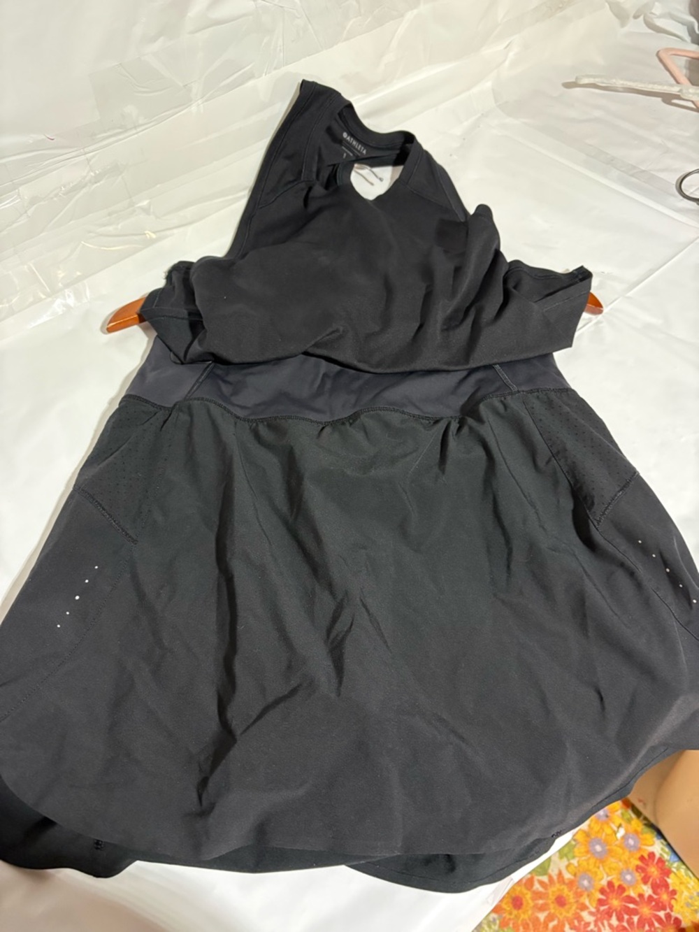 Black Athleta tank and skirt